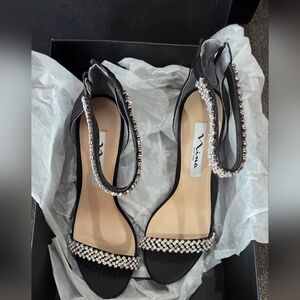 New! Nina Black Heels with Sparkling Rhinestone Straps